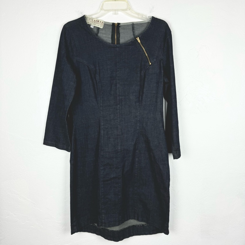 Prairie Underground Denim 3/4 Sleeve Sheath Dress With Zipper Details Size L - Picture 2 of 11